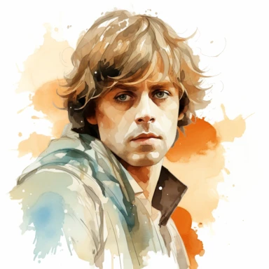 A whimsical, classy, creative profile drawing of Luke Skywalker of Star Wars, Watercolor Clipart,comic, strybk, full Illustration, 4k, sharp focus, watercolor, smooth soft skin, symmetrical, soft lighting, detailed face, concept art, muted colors, watercolor style, strybk, children's style fairy tales, chibi kawaii, . Octane rendering, 3d. Perfect face, detailed face, delicate face, perfect sharp lips, detailed eyes. Craig Davison, Aubrey Beardsley, Conrad Roset, Aikut Aidogdu, Agnes Cecil, wate