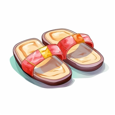 bathroom slippers illustration clipart, high detailed, white background, digital art, hd, watercolor