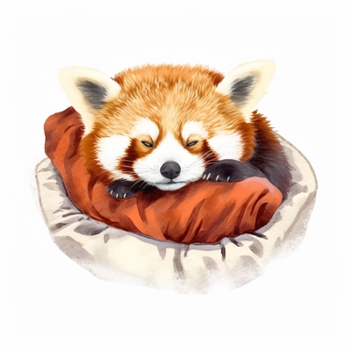 cute baby red panda sleeping in a cozy bed clipart, detail, illustration style, high solution, on the white background