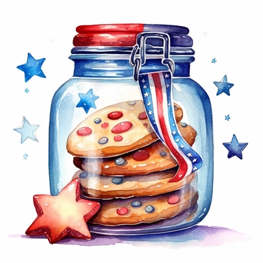 watercolor clipart representing a cookie jar for american independence day celebration, hd
