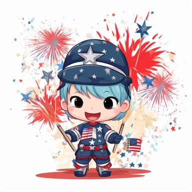 Super cute, American flag with toddler army Sublimation Clipart, Cartoon funny, Cute anime, Very detailed, firework background