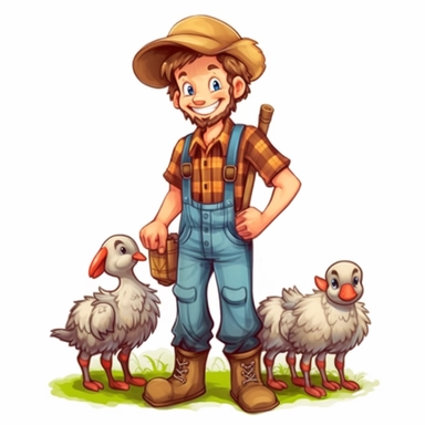hd clipart, farmer, child farm animal theme, cartoon style, white background, fully detailed,