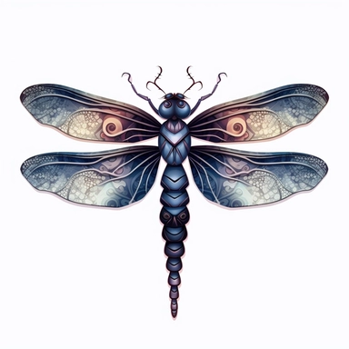 Cute Beautiful Dark Dragonfly Sublimation Clipart ,Cartoon,hyper realistic, intricate detail, illustration style,high solution,on the white background