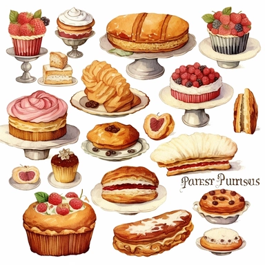 beautiful french pastries Clipart - 13 High Quality JPGs - Digital Download - Card Making, Mixed Media, Digital Paper Craft