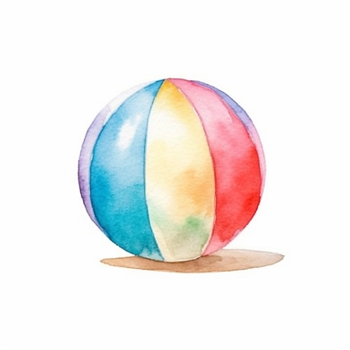 Watercolor clip art on white background, Beach ball, soft pastel, vintage, cinematic, dramatic, ultra realism,4k, very detailed, white background,