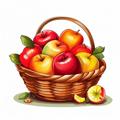 Apple With Fruit Basket, vector style Clipart, White Background ar 1:1