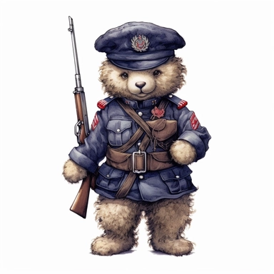 Adorable cute fantasy Teddy bear dressed like a Fusilier, nursery art, clipart image, lineart image, white background, very detailed, 8k