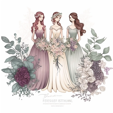 Best Friends wedding Fashion Illustration Clipart, high resoulution format,bride and bridesmaids png file