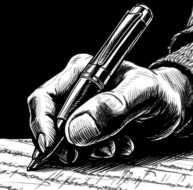 hand holding pen print clipart, in the style of creative commons attribution, carving, high resolution, precisionist lines, black-and-white, ashcan school, manuscript