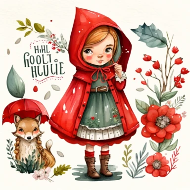 Cute Little Red Riding Hood Clipart, Watercolor