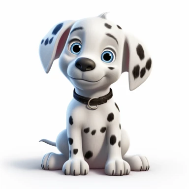 Dalmatian puppy, Clipart, Digital Art, kawaii, disney style, Pixar, hyperdetailed, 1080p, Ultra-HD, white background