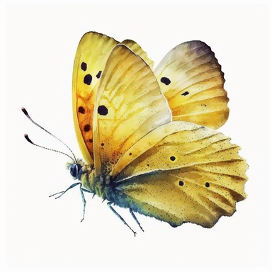 watercolor butterfly clipart, exotic flying butterfly, full yellow, bright color, no outlines, white background, no text
