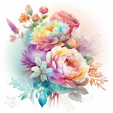 soft colorful neon pastel colored floral arrangement clipart, soft and subtle, colorful neon fairy pastel colors watercolor style, fawncore, plain white background, colorful neon pastel roses peonies gerberas tulips, excellent depth of shading in soft watercolor style, neon pastel colorful soft watercolor artwork, plain white background for transparent editing