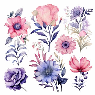 Boho Flowers PNG, Watercolor Floral Clipart Bouquets, Elements, Commercial Use, Digital clipar
