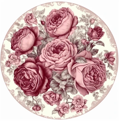 floral clipart for greetings cards valentines day shabby chic with pink roses vintage hd graphic, in the style of circular shapes, faience technique, extravagant table settings, light magenta and maroon, traditional chinese painting, hand-coloring, soft-edged
