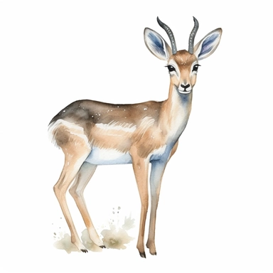 a sweet gazelle with kind eyes clipart with watercolor illustration,full body shot,8k,etsy style, white background