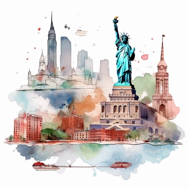 1 detailed travel clipart New York in the style of Watercolor clip art, clipart, on a white background