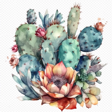 cactus, clip art, watercolor, isolated white background, 8k
