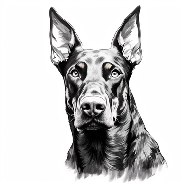 doberman clipart no background, white, black, svg, sketchbook, free lines, on paper