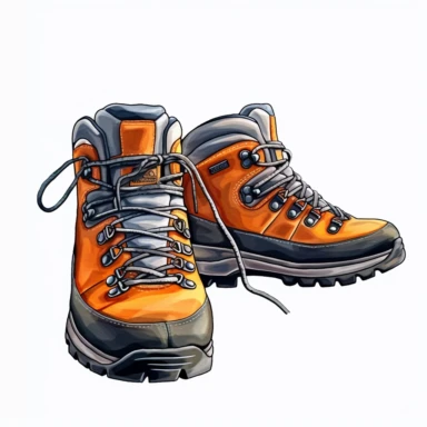 hiking boots, clipart, white background, realistic