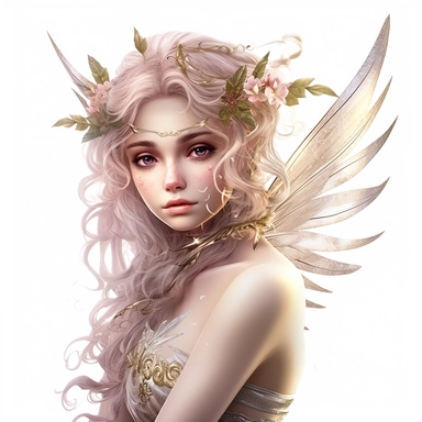 Majestic Fairy with a statuesque figure, highly detailed face, and a serene expression, Use dreamlike lighting with soft sunlight falling on the subject’s face and hair, to create an ultra-realistic image that captures the subject’s natural beauty and personality, clipart on white background