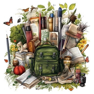 stationery, books, notebooks, pencils, backpacks, folders, globes, computers, and many more, illustrations, clipart, meticulously hand-illustrated, bringing the beauty of nature, white background