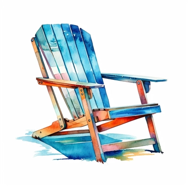 watercolor colorful clipart of a blue beach chair, hd, on white background