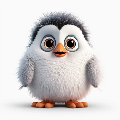 a single clipart image png graphic of a Realistic 3D cute friendly pixar style 3D animation Clipart Cute Fluffy Hairy Penguin PNG Illustration