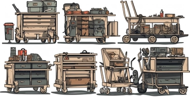 garage tool carts, illustration, clipart, on a white background centered
