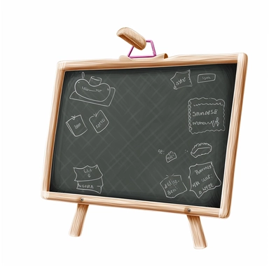 cartoon blackboard drawing, illustration clipart, detailed, black outline, white background, digital art, watercolor