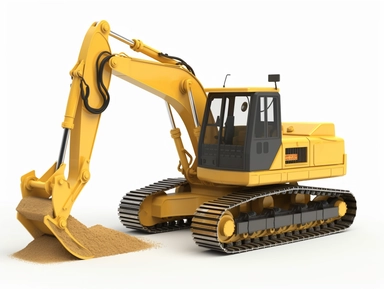 3d render construction clip art for kids , escavator, backhoe digger, bulldozer, caterpillar, white background,