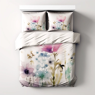 floral watercolor, wild flowers, dreamy, clip art, pastel colours On white bedding stencil