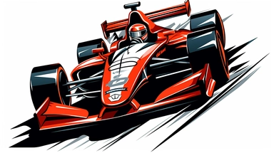 Contemporary vector clipart featuring a stylized indy car, represented by bold lines and abstract shapes, highlighting the car's distinctive design and speed, suitable for use in logos, icons, or racing-related infographics, on a clean white background