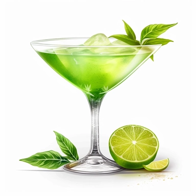 In this delightful Daiquiri clipart illustration, a tropical oasis comes to life against a clean white background. The iconic Daiquiri cocktail steals the spotlight, showcasing its vibrant and captivating features. A sleek cocktail glass takes center stage, filled with a refreshing blend of rum, fresh lime juice, and a touch of sweetness. The drink is beautifully garnished with a lime wedge perched on the rim, adding a pop of color and tangy aroma. The clipart captures the essence of a Daiquiri,