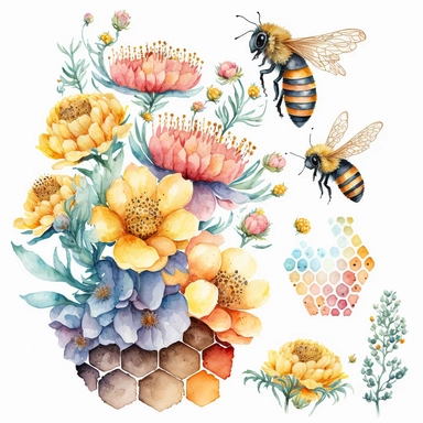 watercolor clip art bee honey comb flowers bee hive watercolor