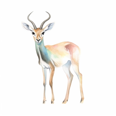 a pastel gazelle with kind eyes clipart with watercolor illustration,full body shot,8k,etsy style, white background