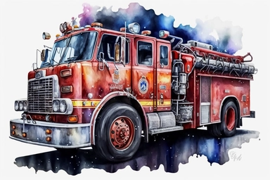watercolor firetruck clipart, hd, on white background, spaced out,--no background