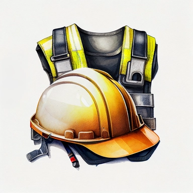 construction helmet and high vis vest clip art, watercolor, white background, no caption