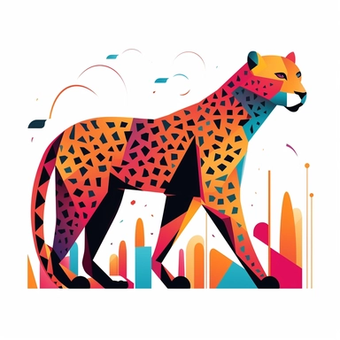 Dynamic Cheetah, Geometric-inspired illustration, modern clipart set, abstract style, vibrant colors, white background
