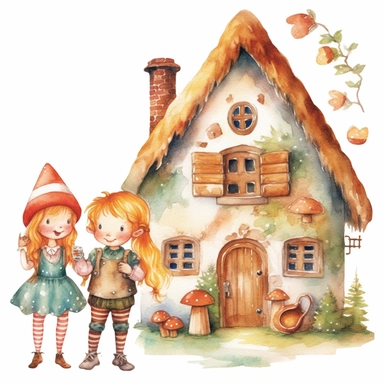 Cute Hansel and gretel watercolor clipart