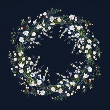 framed by thin border, wide view, central composition, fit in shot, full length, uncropped ,watercolor baby's breath wreathes, clipart, vector, dark background