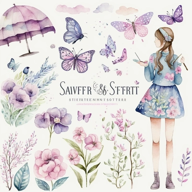 Spring Fever Watercolor Collection: This clipart set features a variety of springtime illustrations, rendered in a soft and feminine watercolor style. The set includes images of flowers in bloom, butterflies flying, and people enjoying the warm weather. The colors are light and pastel, with a focus on pinks, blues, and purples. These clipart illustrations would be perfect for adding a touch of springtime beauty to any project, whether it's a blog post, a social media campaign, or a printable des