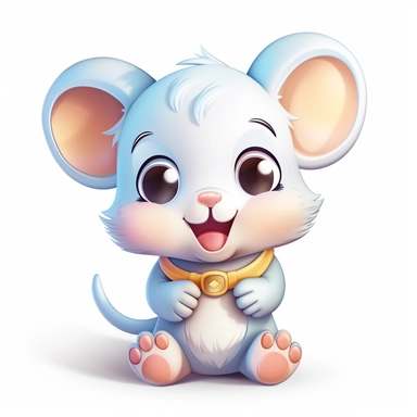 clipart, cute kawaii mouse isolated on a white background, cartoon style, chibi style, vector, 3D, no shadows