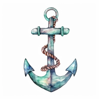 Watercolor clip art on white background, Cruise ship anchor, soft pastel, vintage, cinematic, dramatic, ultra realism,4k, very detailed, white background,