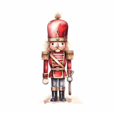 red nutcracker illustration soft watercolour high resolution white background clipart