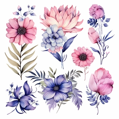 Boho Flowers PNG, Watercolor Floral Clipart Bouquets, Elements, Commercial Use, Digital clipar