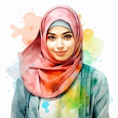 asian muslim woman with hijab watercolor, white background, clipart
