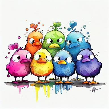 funny pink, yellow, blue, orange and green hen and coc like a friend, cartoon style, white background, black outside lines, designs, white background, watercolor pencil drawing, small details, digital art, clipart, super acurate, –testp, pixar,