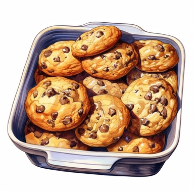 a single clipart image png graphic of a Hyper Realistic Watercolor Cookies Clipart Choco Chips Cookies Biscuits Sweets Cookies in Oven Pan