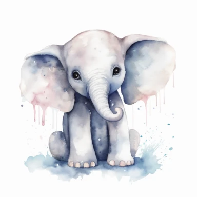 elephant, natural, baby, cute, Watercolor Clipart high quality, white background , cute, love , love animals